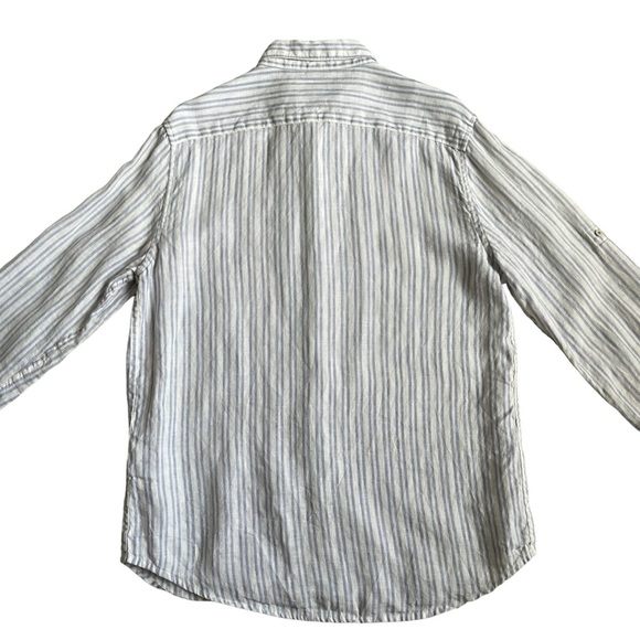 Denim & Flower Ricky Singh 100% Linen Striped Shirt Men’s Size M Roll Tab Sleeve - Picture 4 of 9